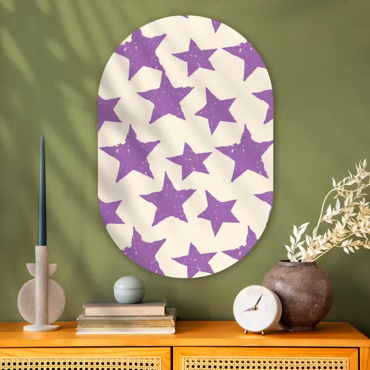 Glasbild Oval - Lila – Geometrisch – Sterne – Stempel – Muster — 2