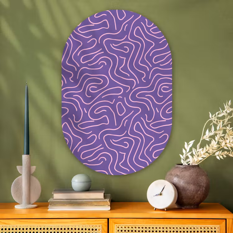 Glasbild Oval - Lila – Rosa – Abstrakt – Linien – Labyrinth – Muster — 2