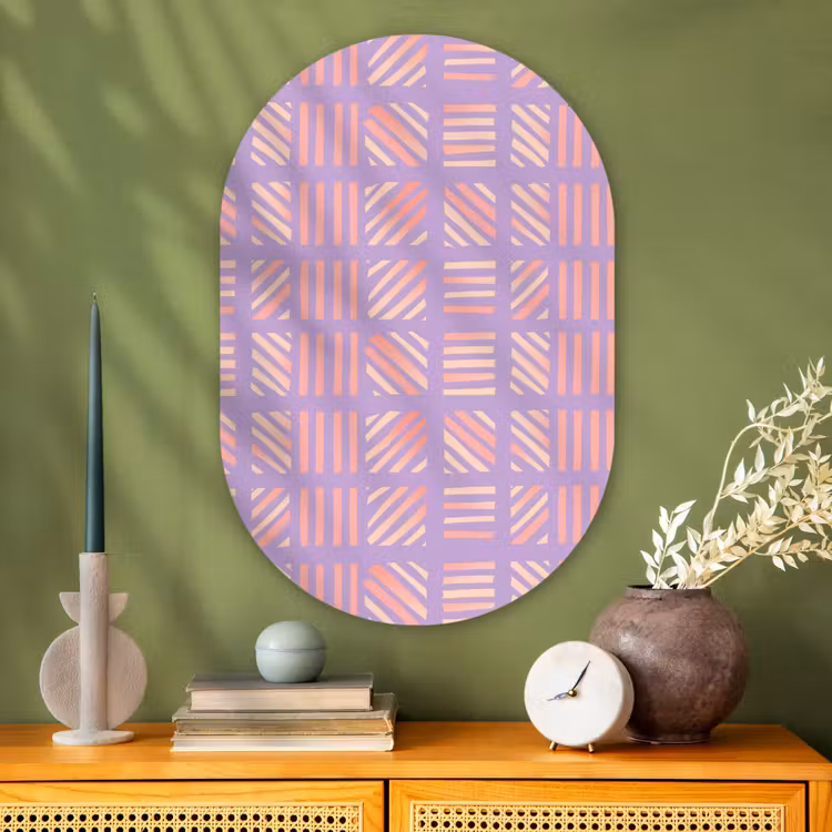 Glasbild Oval - Lila – Rosa – Geometrisch – Streifen – Blöcke – Muster — 2