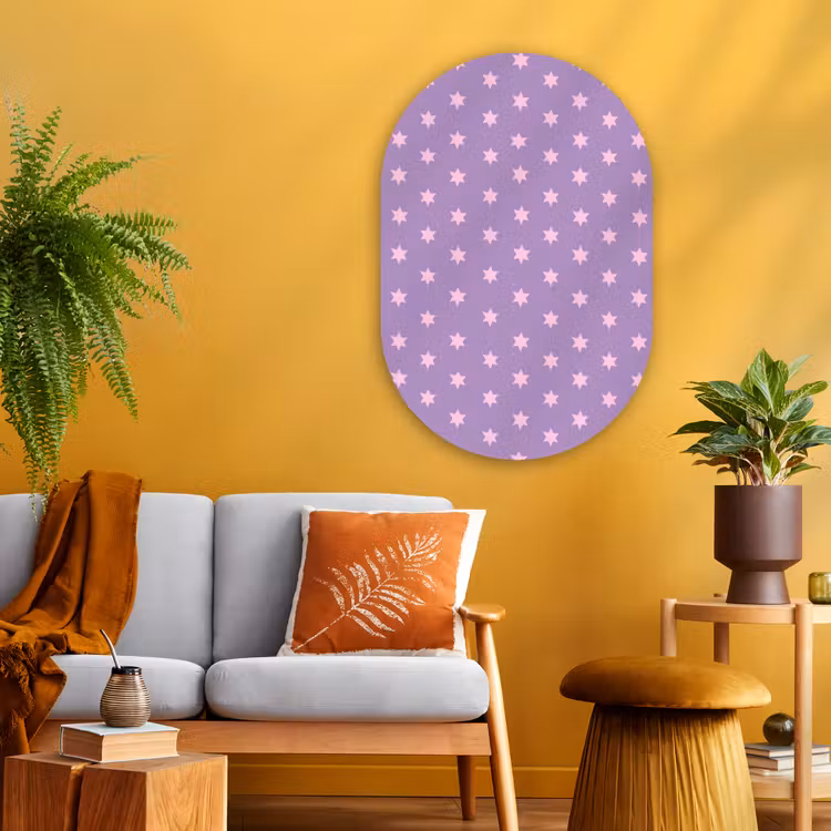 Glasbild Oval - Lila – Rosa – Sterne – Geometrisch – Muster — 3
