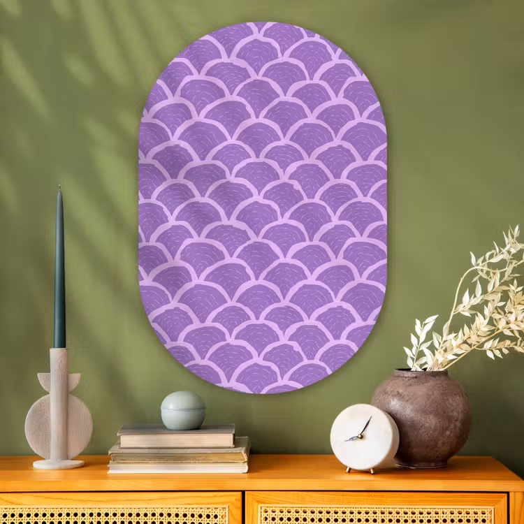 Glasbild Oval - Lila – Schuppen – Muscheln – Handgezeichnet – Muster — 2