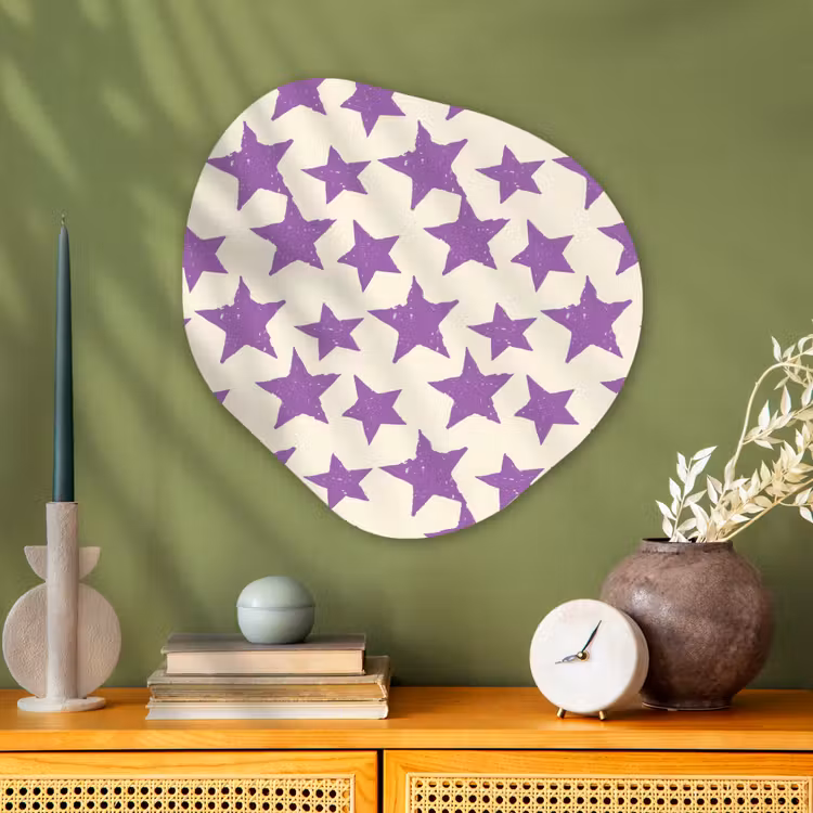 Glasbild Organische Form - Lila – Geometrisch – Sterne – Stempel – Muster — 2