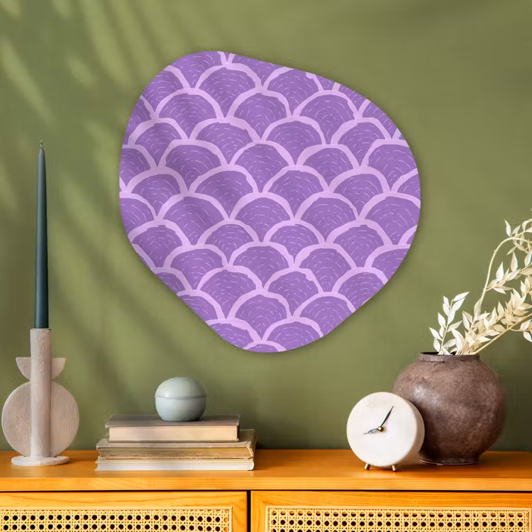 Glasbild Organische Form - Lila – Schuppen – Muscheln – Handgezeichnet – Muster — 2