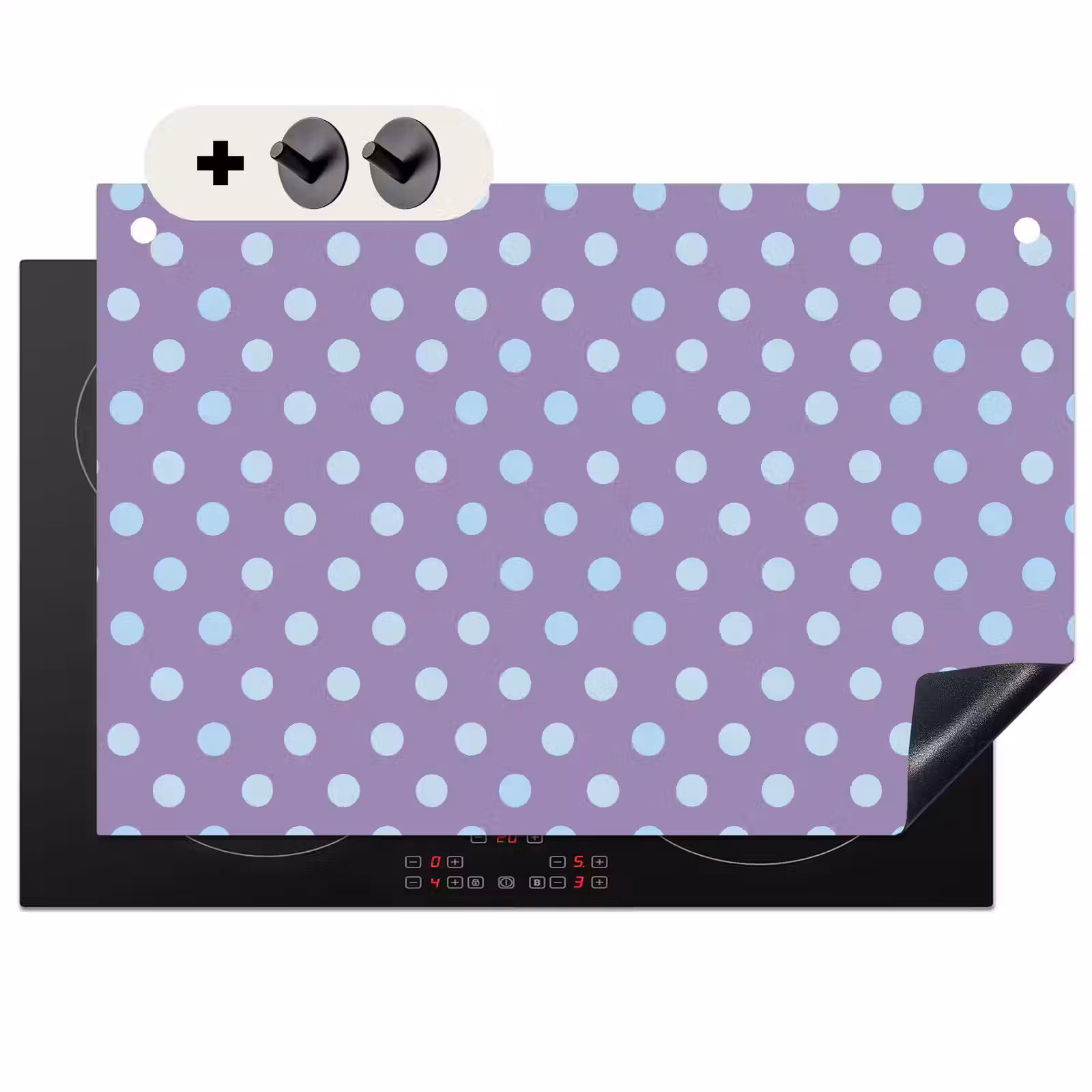 2-in-1 Herdabdeckplatte & Spritzschutz - Lila – Blau – Geometrisch – Punkte – Polka Dot – Muster — 1