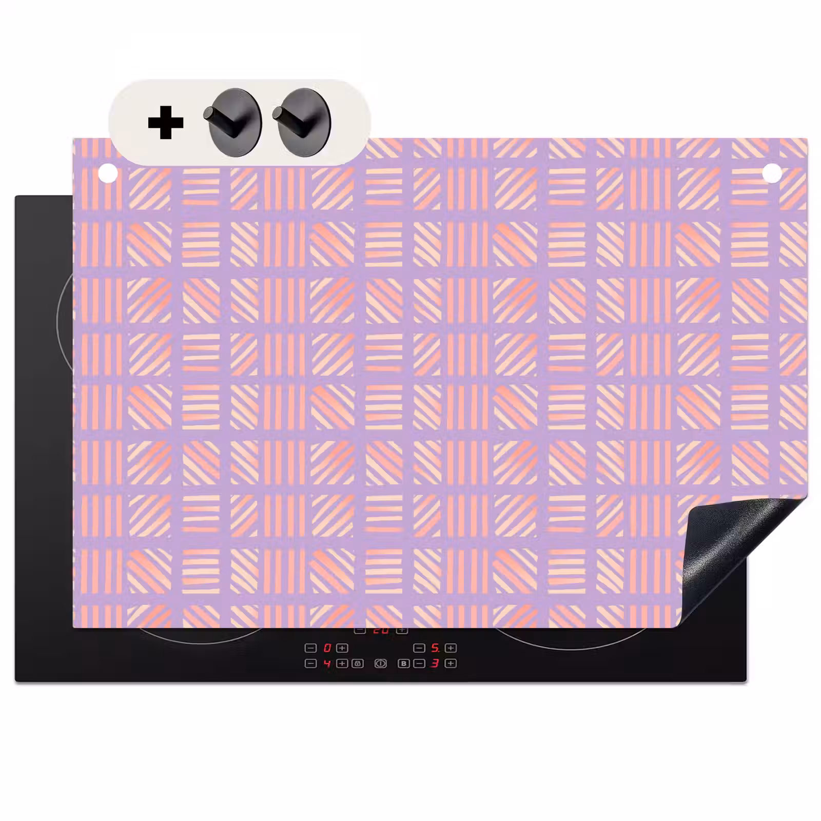 2-in-1 Herdabdeckplatte & Spritzschutz - Lila – Rosa – Geometrisch – Streifen – Blöcke – Muster — 1