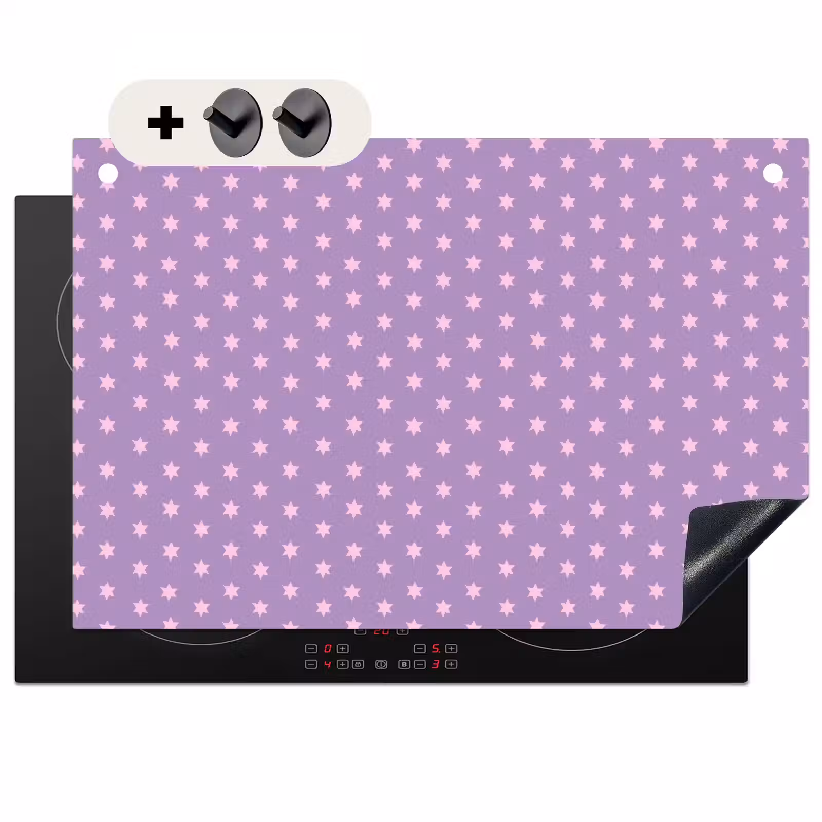 2-in-1 Herdabdeckplatte & Spritzschutz - Lila – Rosa – Sterne – Geometrisch – Muster — 1