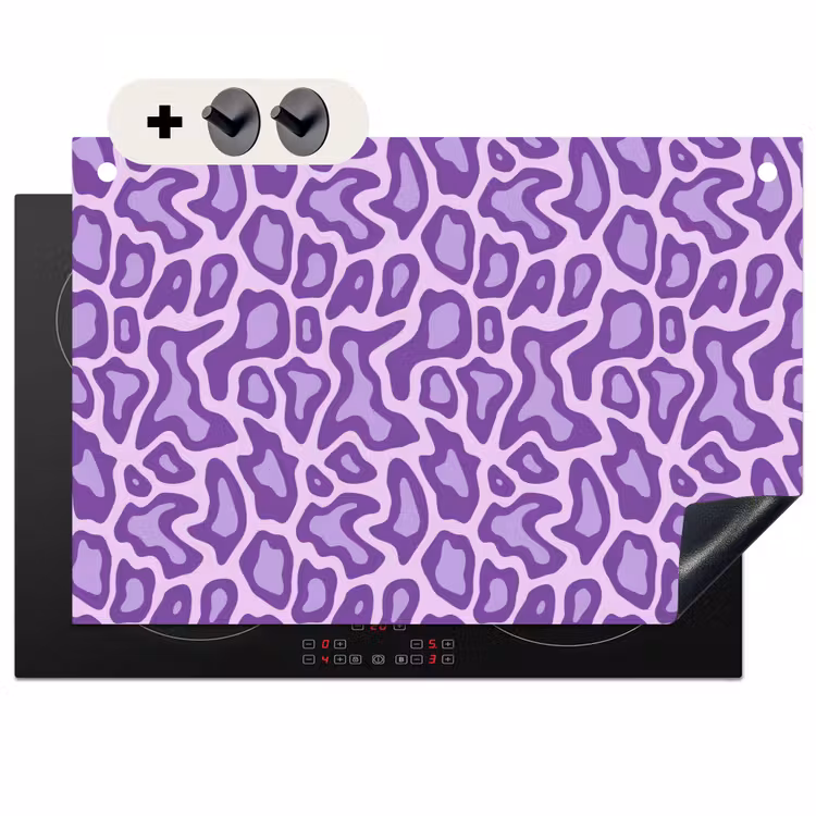 2-in-1 Herdabdeckplatte & Spritzschutz - Lila – Abstrakt – Leopard – Flecken – Groovy – Muster — 1