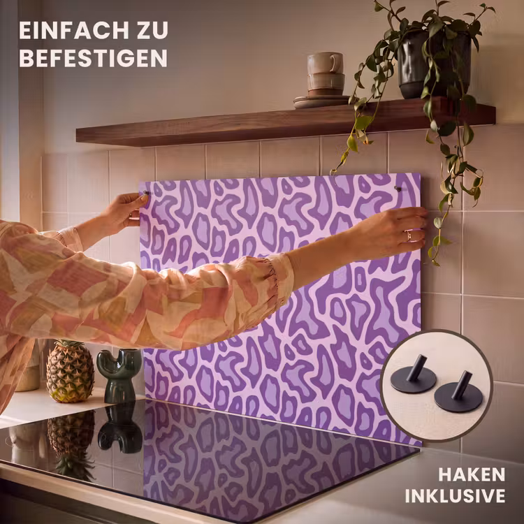 2-in-1 Herdabdeckplatte & Spritzschutz - Lila – Abstrakt – Leopard – Flecken – Groovy – Muster — 7
