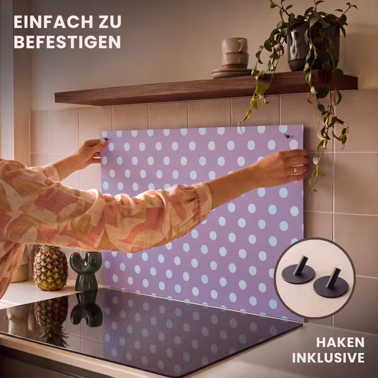 2-in-1 Herdabdeckplatte & Spritzschutz - Lila – Blau – Geometrisch – Punkte – Polka Dot – Muster — 7