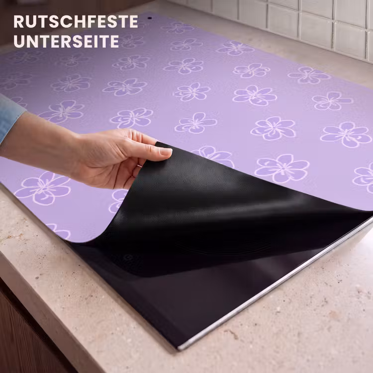 2-in-1 Herdabdeckplatte & Spritzschutz - Lila – Botanisch – Blumen – Handgezeichnet – Muster — 4