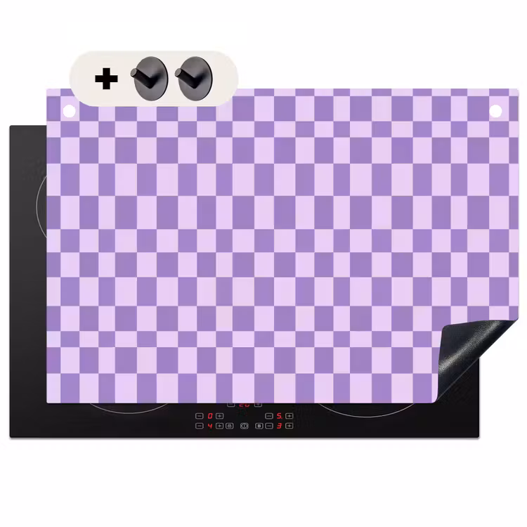 2-in-1 Herdabdeckplatte & Spritzschutz - Lila – Geometrisch – Schachbrettmuster – Blöcke – Muster — 1