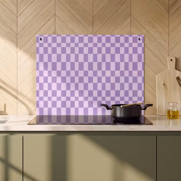 2-in-1 Herdabdeckplatte & Spritzschutz - Lila – Geometrisch – Schachbrettmuster – Blöcke – Muster — 3