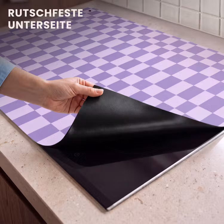 2-in-1 Herdabdeckplatte & Spritzschutz - Lila – Geometrisch – Schachbrettmuster – Blöcke – Muster — 4