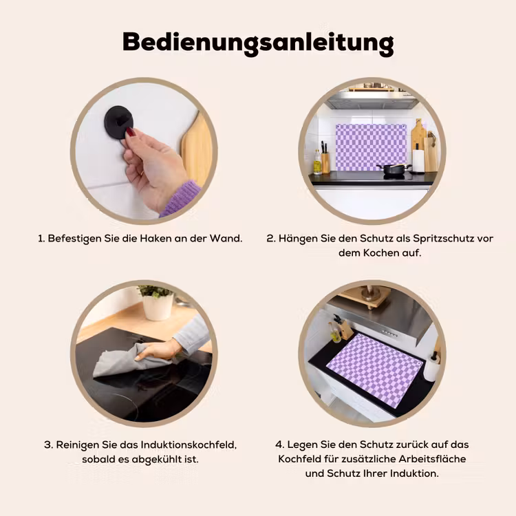 2-in-1 Herdabdeckplatte & Spritzschutz - Lila – Geometrisch – Schachbrettmuster – Blöcke – Muster — 6