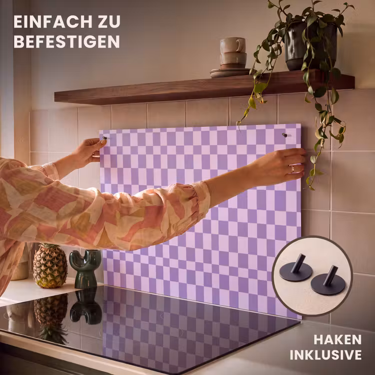 2-in-1 Herdabdeckplatte & Spritzschutz - Lila – Geometrisch – Schachbrettmuster – Blöcke – Muster — 7