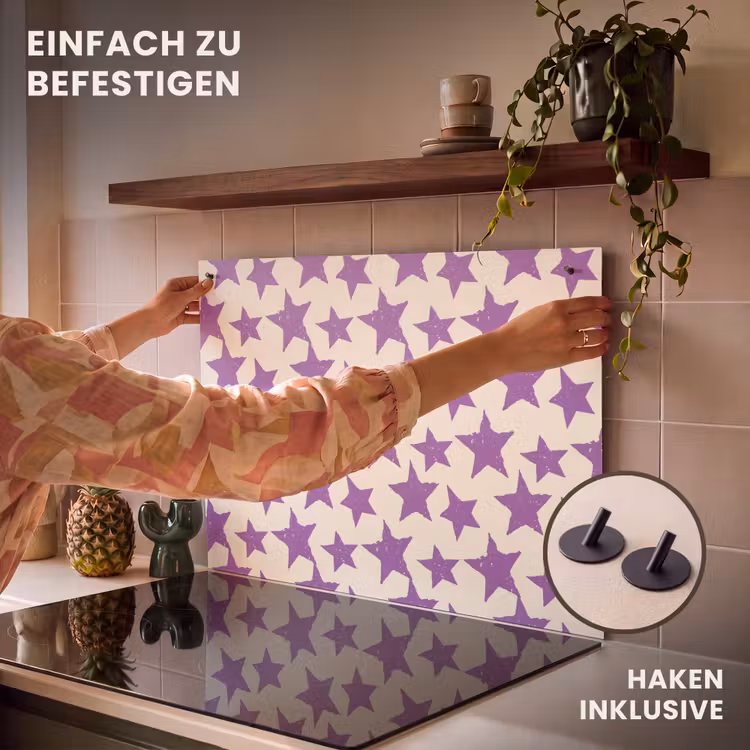 2-in-1 Herdabdeckplatte & Spritzschutz - Lila – Geometrisch – Sterne – Stempel – Muster — 7