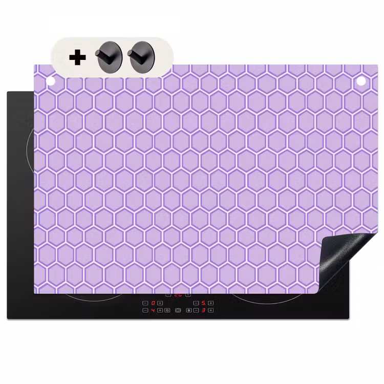 2-in-1 Herdabdeckplatte & Spritzschutz - Lila – Geometrisch – Wabenmuster – Bienenwabe – Muster — 1