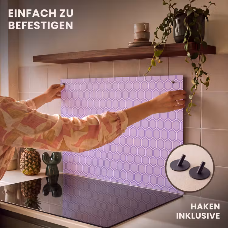 2-in-1 Herdabdeckplatte & Spritzschutz - Lila – Geometrisch – Wabenmuster – Bienenwabe – Muster — 7