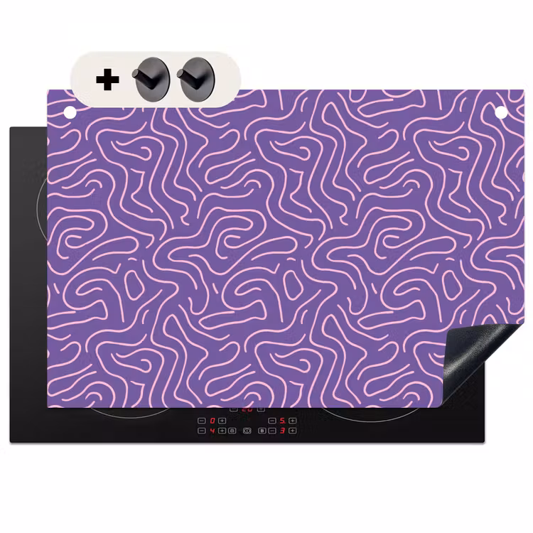 2-in-1 Herdabdeckplatte & Spritzschutz - Lila – Rosa – Abstrakt – Linien – Labyrinth – Muster — 1