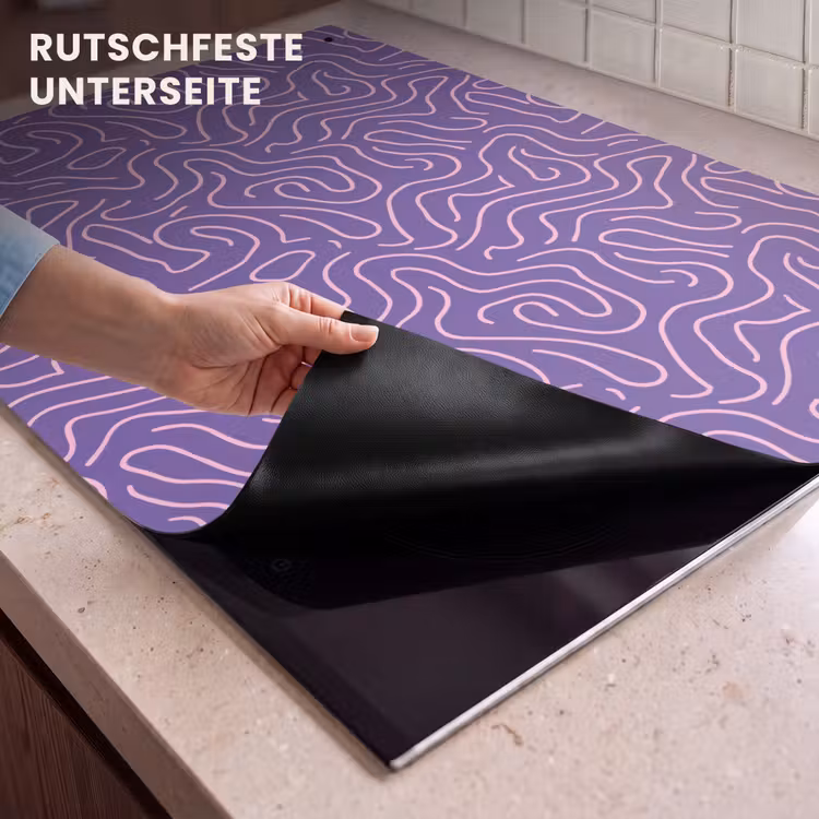 2-in-1 Herdabdeckplatte & Spritzschutz - Lila – Rosa – Abstrakt – Linien – Labyrinth – Muster — 4