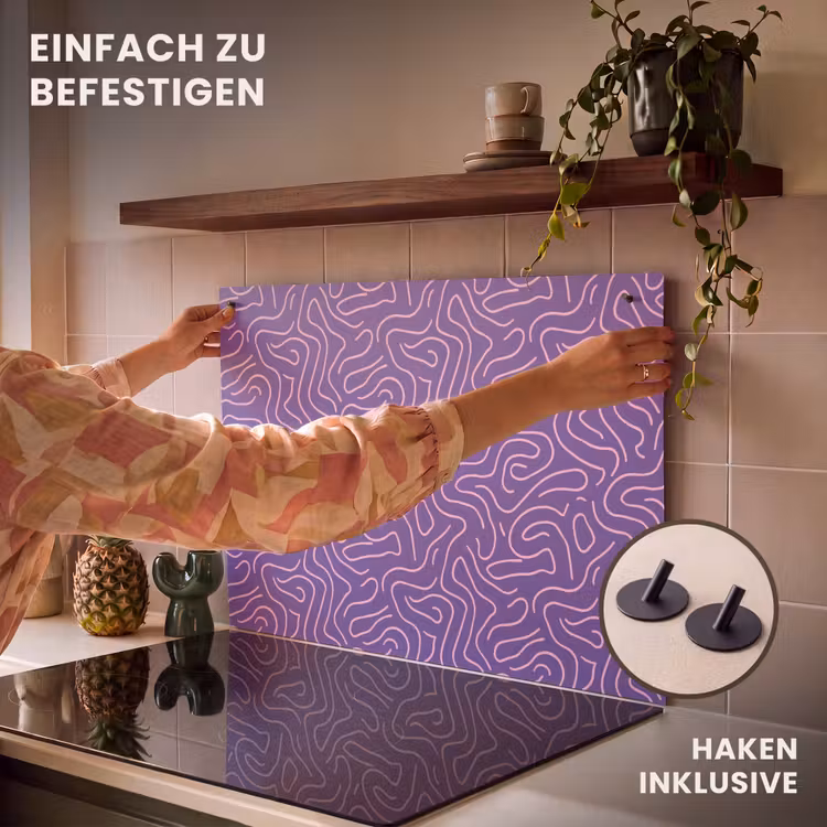 2-in-1 Herdabdeckplatte & Spritzschutz - Lila – Rosa – Abstrakt – Linien – Labyrinth – Muster — 7
