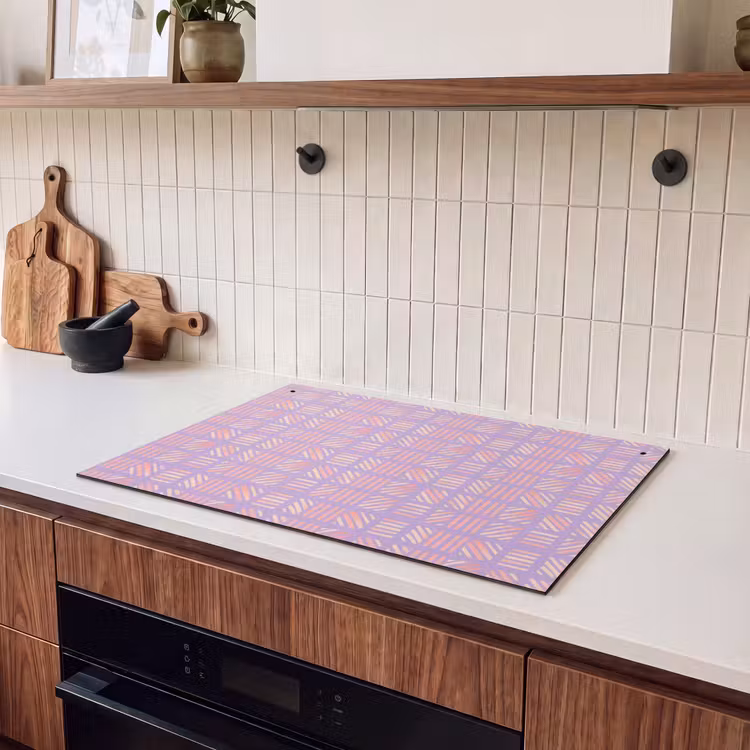 2-in-1 Herdabdeckplatte & Spritzschutz - Lila – Rosa – Geometrisch – Streifen – Blöcke – Muster — 2
