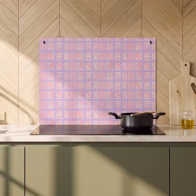 2-in-1 Herdabdeckplatte & Spritzschutz - Lila – Rosa – Geometrisch – Streifen – Blöcke – Muster — 3