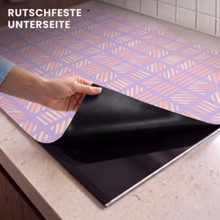 2-in-1 Herdabdeckplatte & Spritzschutz - Lila – Rosa – Geometrisch – Streifen – Blöcke – Muster — 4