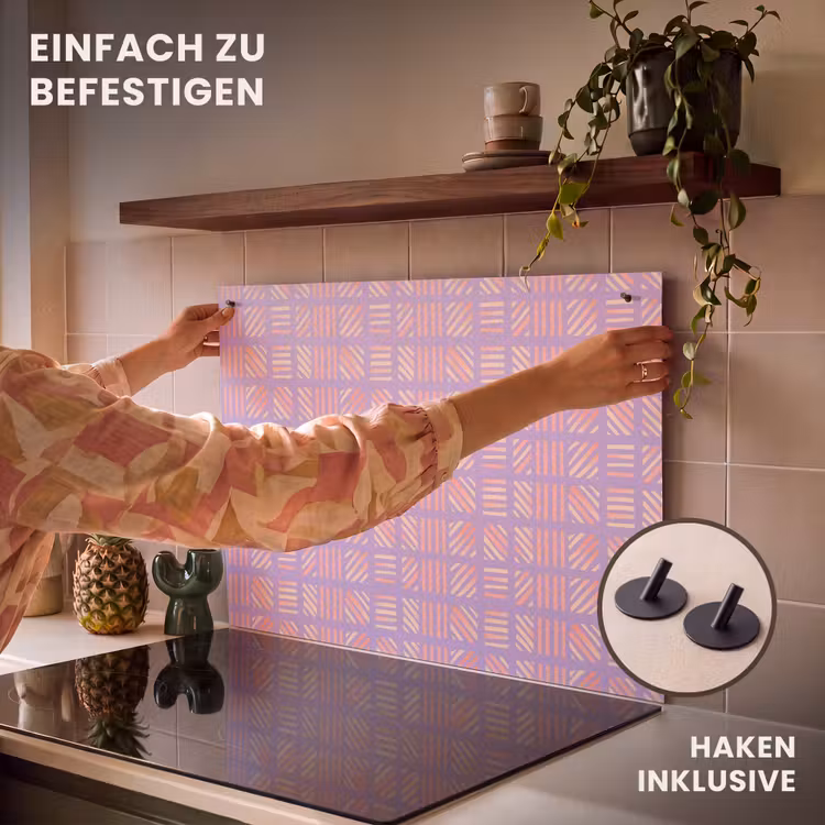 2-in-1 Herdabdeckplatte & Spritzschutz - Lila – Rosa – Geometrisch – Streifen – Blöcke – Muster — 7