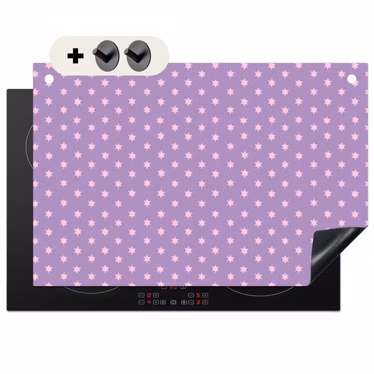 2-in-1 Herdabdeckplatte & Spritzschutz - Lila – Rosa – Sterne – Geometrisch – Muster — 1