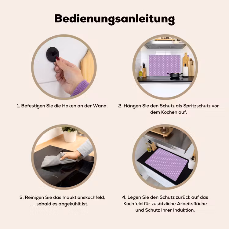 2-in-1 Herdabdeckplatte & Spritzschutz - Lila – Rosa – Sterne – Geometrisch – Muster — 6