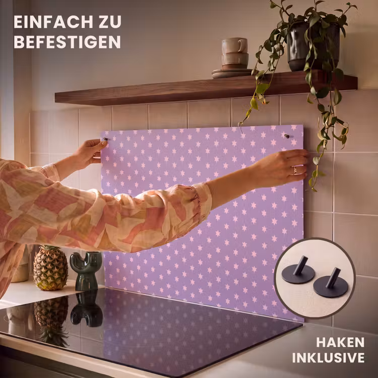 2-in-1 Herdabdeckplatte & Spritzschutz - Lila – Rosa – Sterne – Geometrisch – Muster — 7