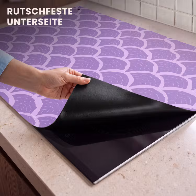 2-in-1 Herdabdeckplatte & Spritzschutz - Lila – Schuppen – Muscheln – Handgezeichnet – Muster — 4