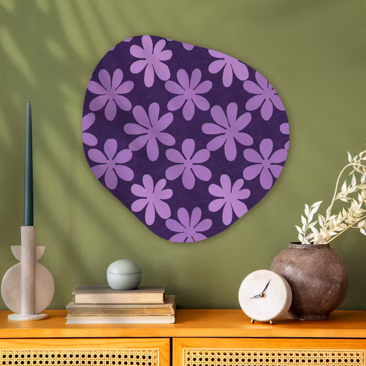 Alu-Dibond-Bild Organische Form - Lila – Botanisch – Blumen – Retro – Muster — 2