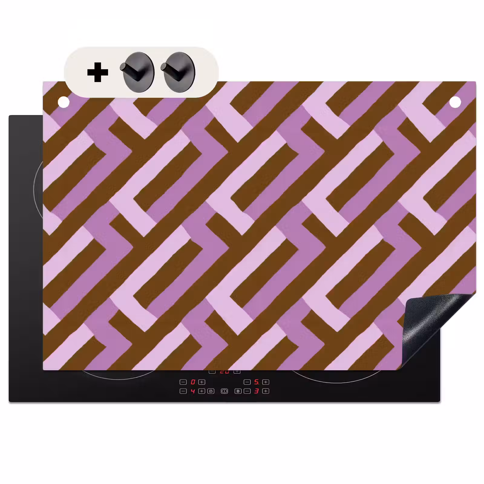2-in-1 Herdabdeckplatte & Spritzschutz - Braun – Rosa – Geometrisch – Mäander – Muster — 1