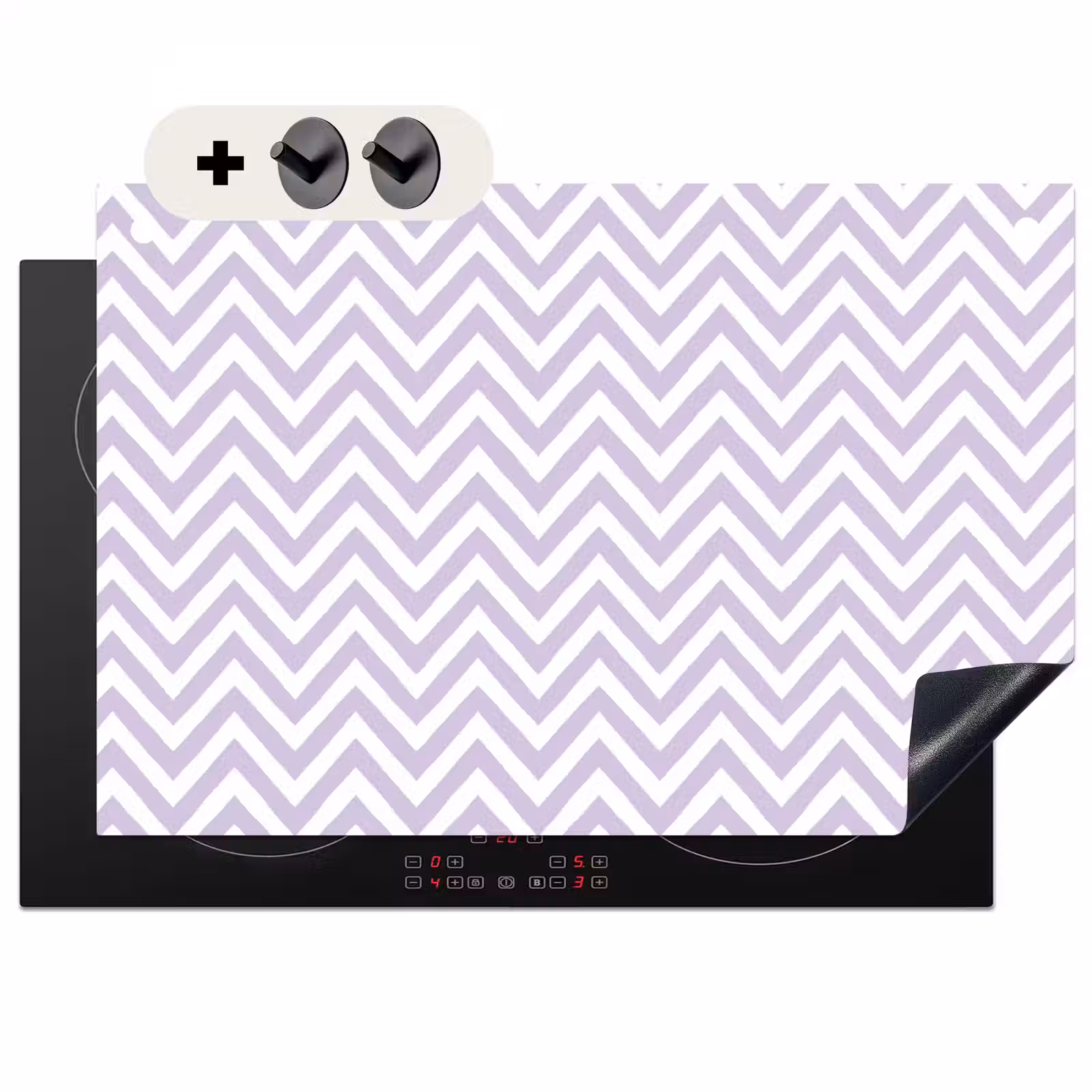 2-in-1 Herdabdeckplatte & Spritzschutz - Lila – Geometrisch – Chevron – Zickzack – Muster — 1