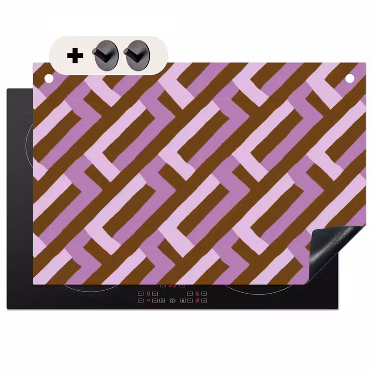 2-in-1 Herdabdeckplatte & Spritzschutz - Braun – Rosa – Geometrisch – Mäander – Muster — 1