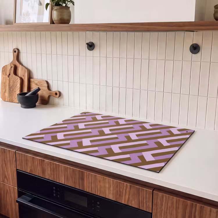 2-in-1 Herdabdeckplatte & Spritzschutz - Braun – Rosa – Geometrisch – Mäander – Muster — 2