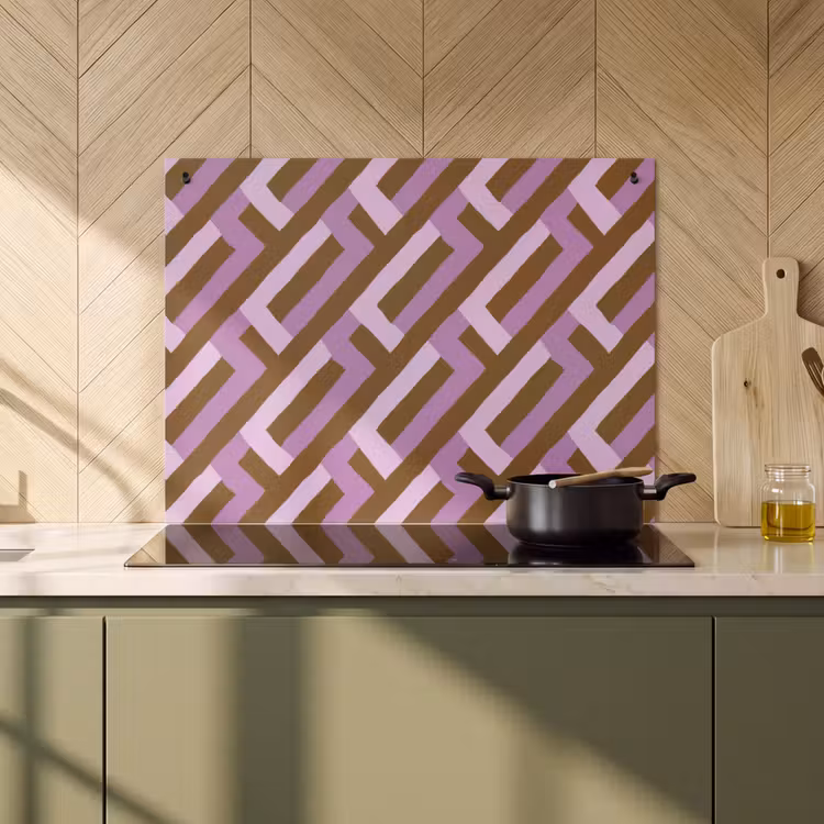 2-in-1 Herdabdeckplatte & Spritzschutz - Braun – Rosa – Geometrisch – Mäander – Muster — 3