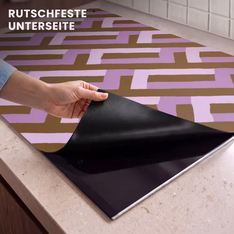 2-in-1 Herdabdeckplatte & Spritzschutz - Braun – Rosa – Geometrisch – Mäander – Muster — 4