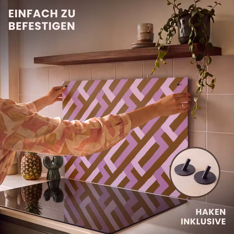 2-in-1 Herdabdeckplatte & Spritzschutz - Braun – Rosa – Geometrisch – Mäander – Muster — 7