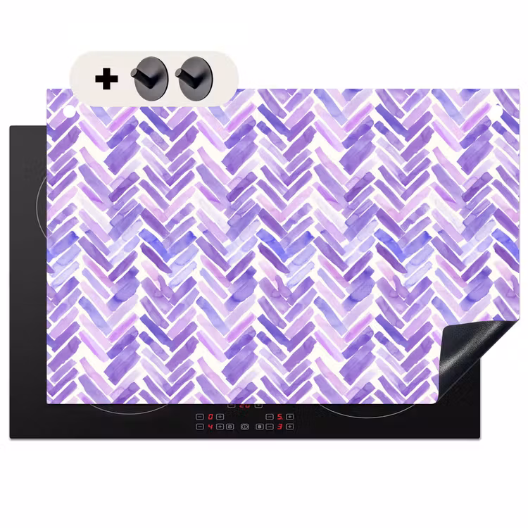 2-in-1 Herdabdeckplatte & Spritzschutz - Lila – Fischgrätmuster – Aquarell – Pinselstriche – Muster — 1