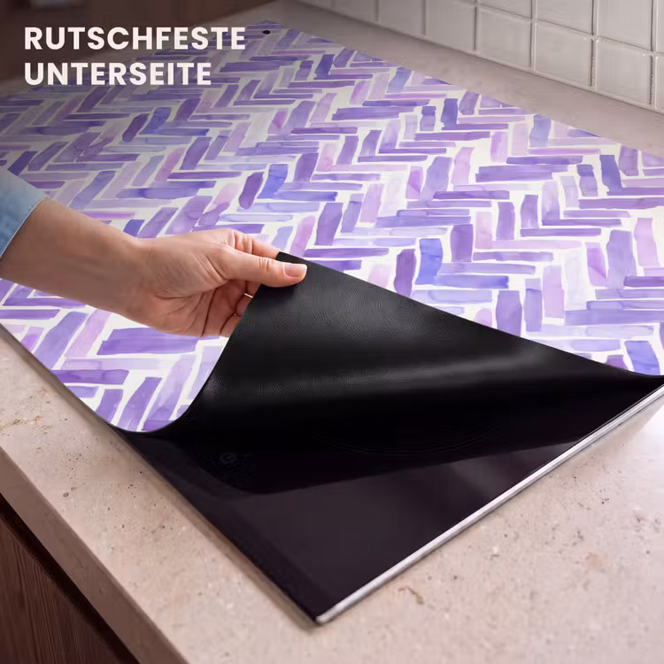 2-in-1 Herdabdeckplatte & Spritzschutz - Lila – Fischgrätmuster – Aquarell – Pinselstriche – Muster — 4