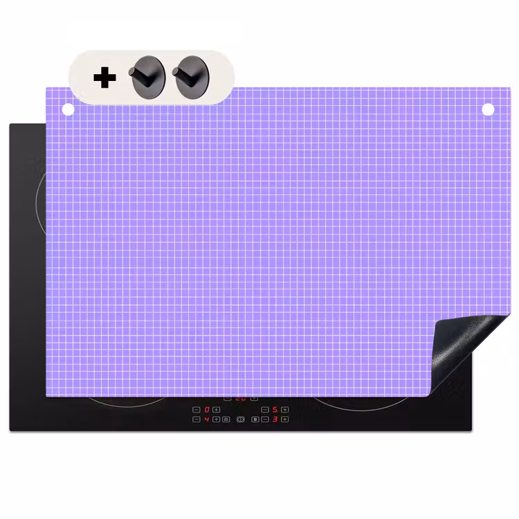 2-in-1 Herdabdeckplatte & Spritzschutz - Lila – Geometrisch – Raster – Minimalistisch – Muster — 1