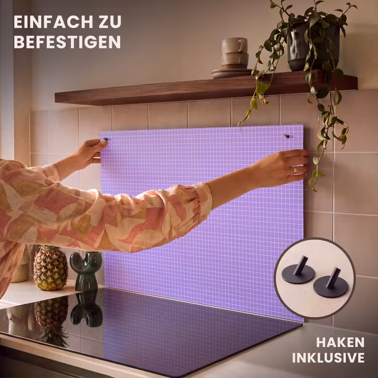 2-in-1 Herdabdeckplatte & Spritzschutz - Lila – Geometrisch – Raster – Minimalistisch – Muster — 7