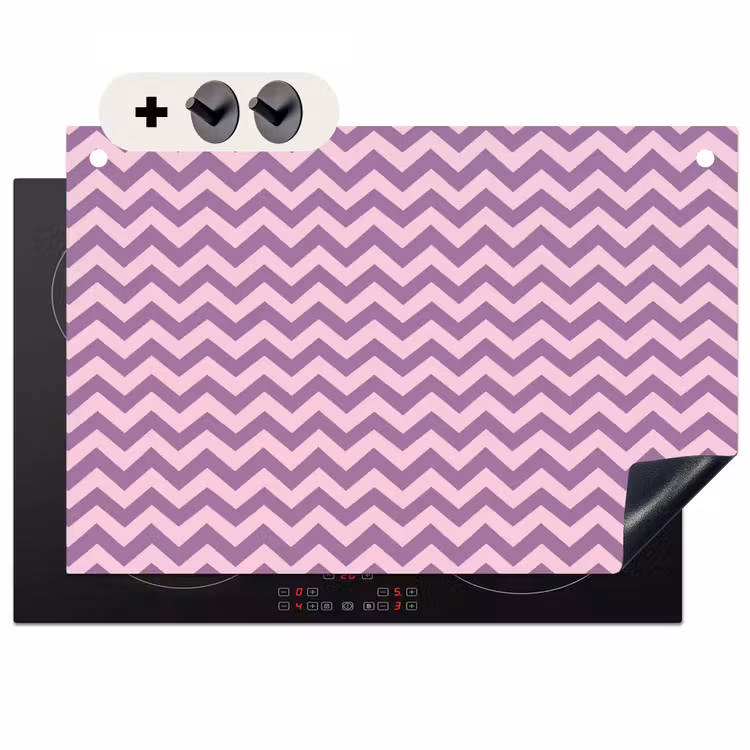 2-in-1 Herdabdeckplatte & Spritzschutz - Lila – Rosa – Geometrisch – Chevron – Zickzack – Muster — 1