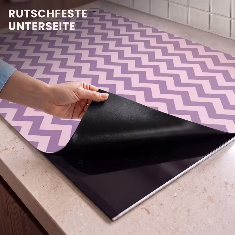 2-in-1 Herdabdeckplatte & Spritzschutz - Lila – Rosa – Geometrisch – Chevron – Zickzack – Muster — 4