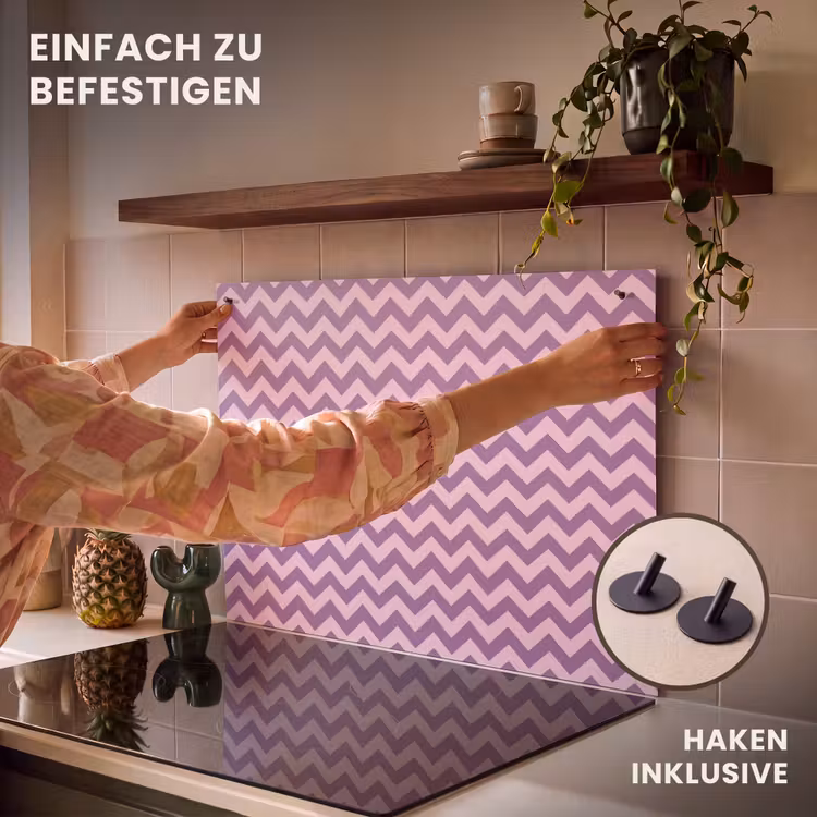 2-in-1 Herdabdeckplatte & Spritzschutz - Lila – Rosa – Geometrisch – Chevron – Zickzack – Muster — 7