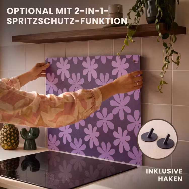 Herdabdeckplatte - Lila – Botanisch – Blumen – Retro – Muster — 10