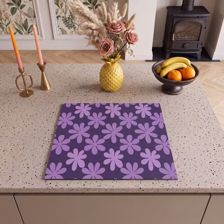 Herdabdeckplatte - Lila – Botanisch – Blumen – Retro – Muster — 2